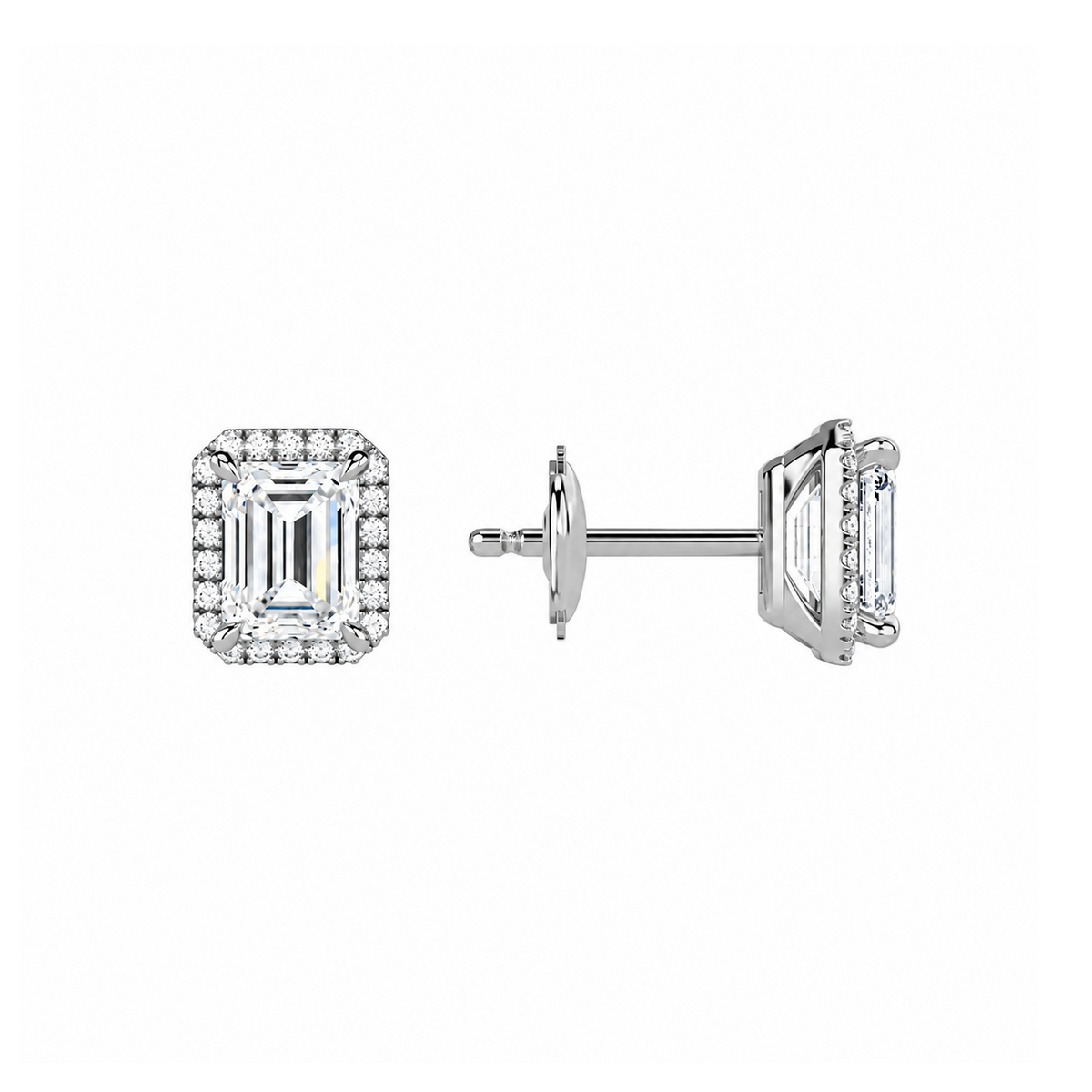 Seren Emerald Halo Lab-Grown Diamond Stud Earrings in 18K White Gold, alternate product view