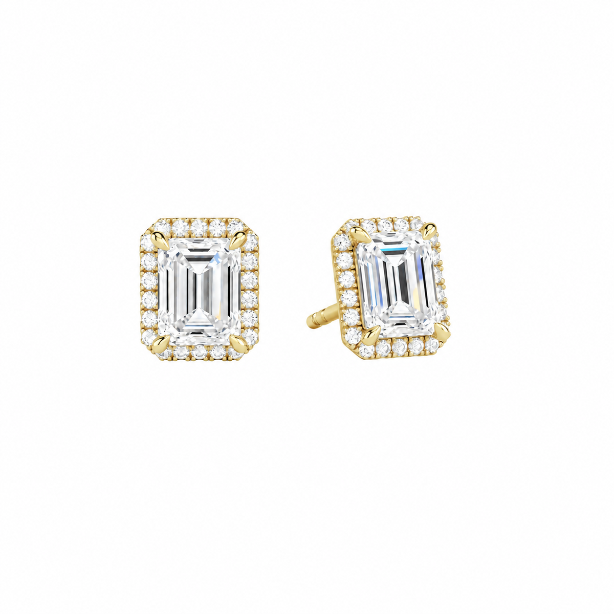 Seren Emerald Halo Lab-Grown Diamond Stud Earrings in 18K Yellow Gold, front view
