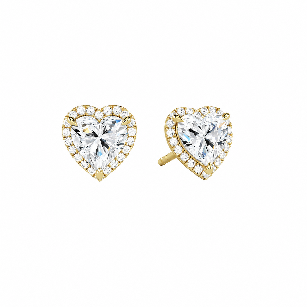 Seren Heart Halo Lab-Grown Diamond Stud Earrings in 18K Yellow Gold, front view