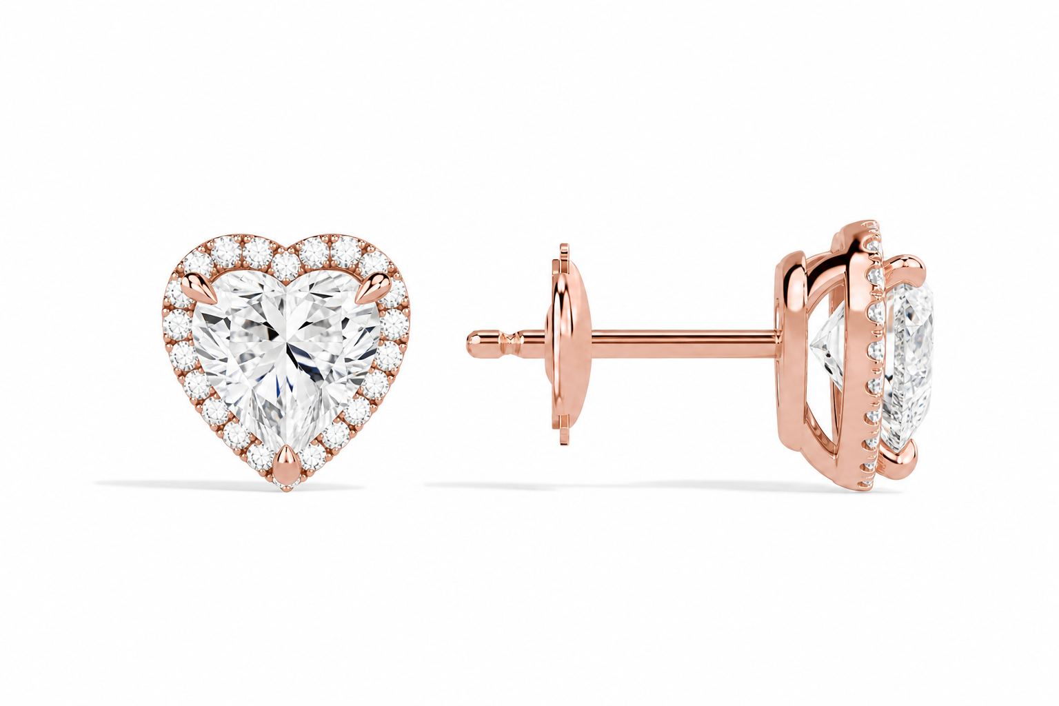 Seren Heart Halo Diamond Stud Earrings in 14K Rose Gold second product view