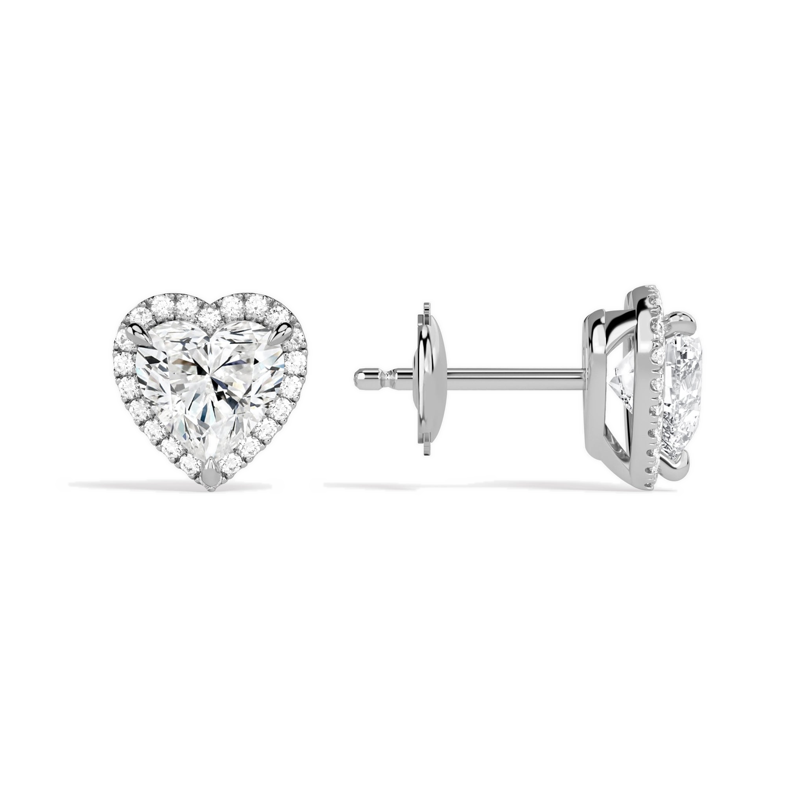 Seren Heart Halo Diamond Stud Earrings in 18K White Gold second product view