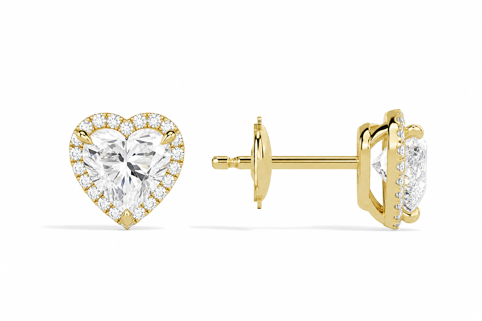 Seren Heart Halo Diamond Stud Earrings in 14K Yellow Gold second product view