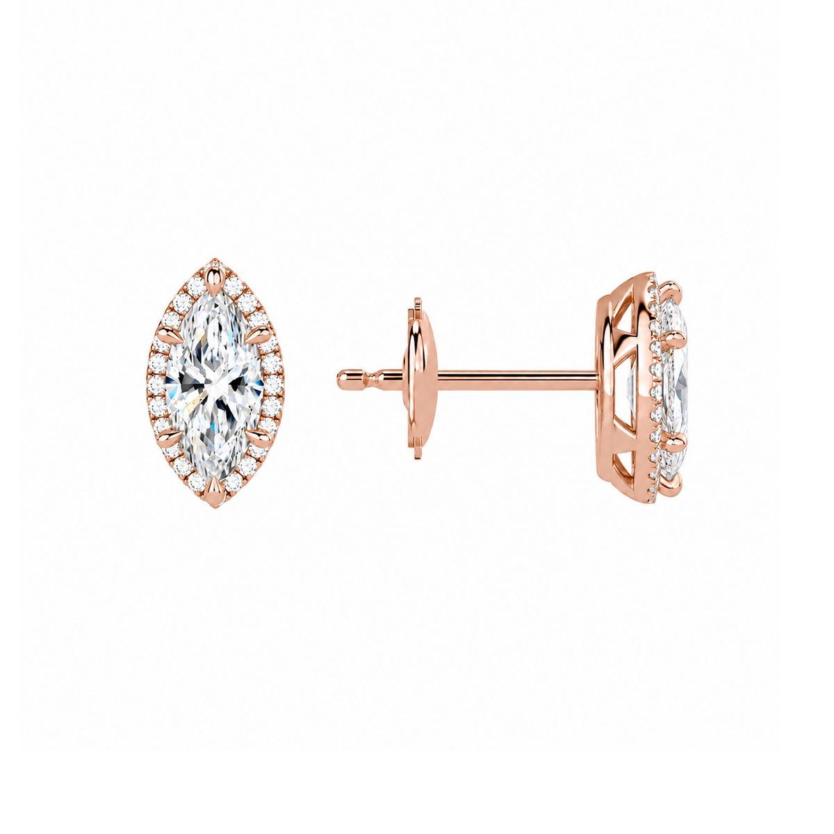 Seren Marquise Halo Lab-Grown Diamond Stud Earrings in 14K Rose Gold, alternate product view