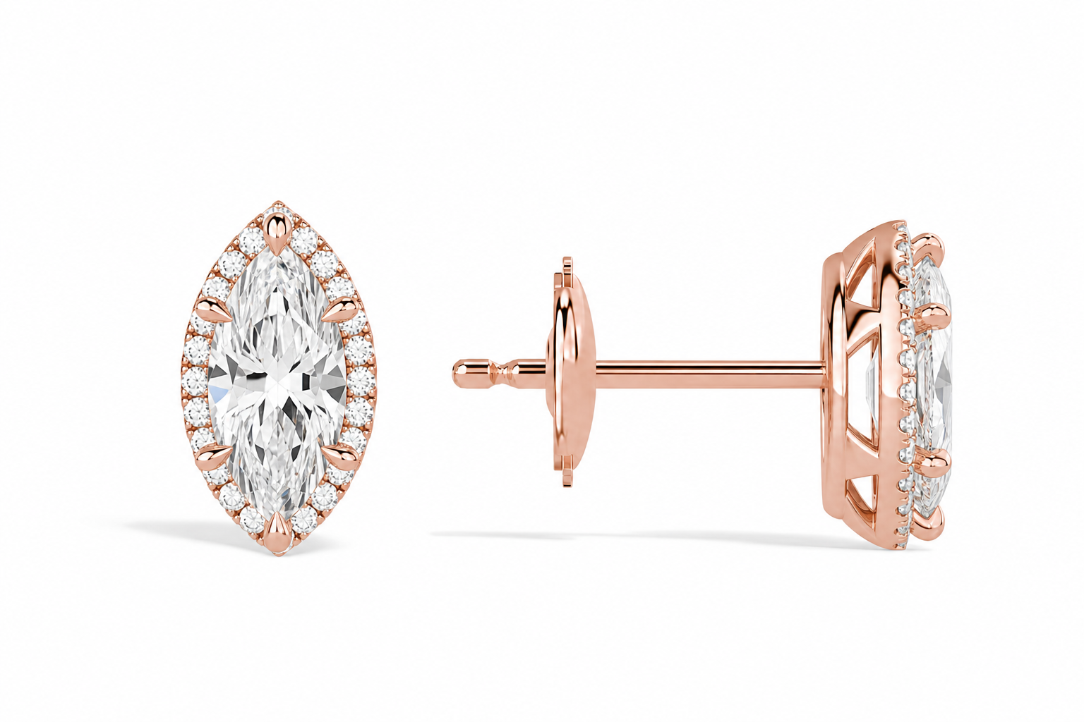 Seren Marquise Halo Diamond Stud Earrings in 14K Rose Gold second product view