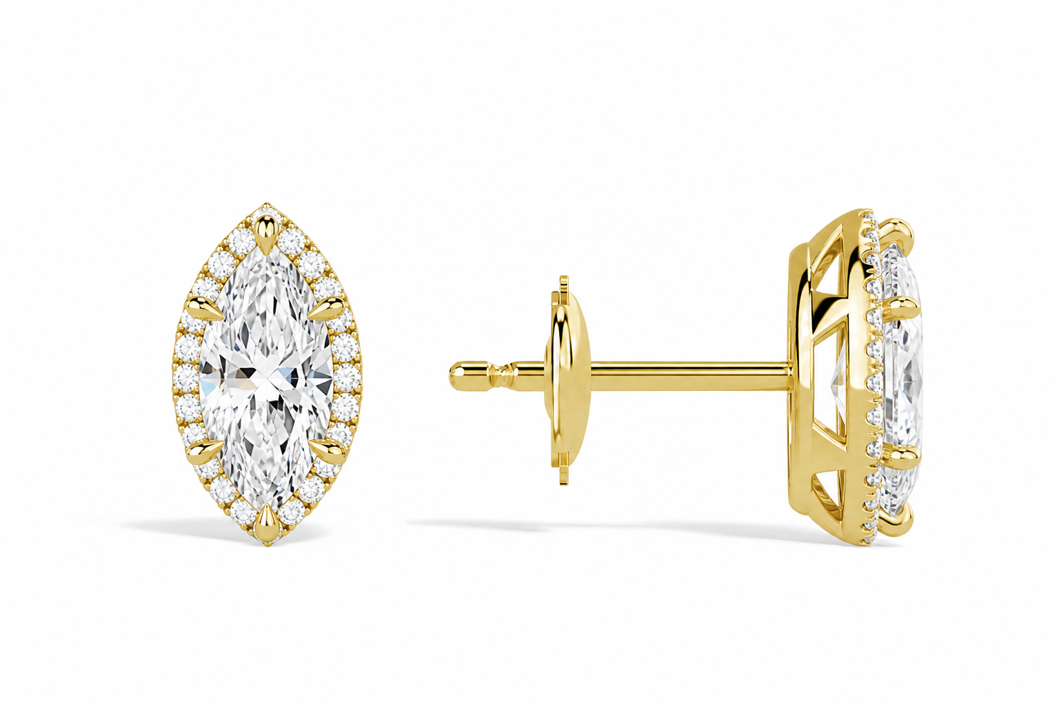 Seren Marquise Halo Diamond Stud Earrings in 18K Yellow Gold second product view