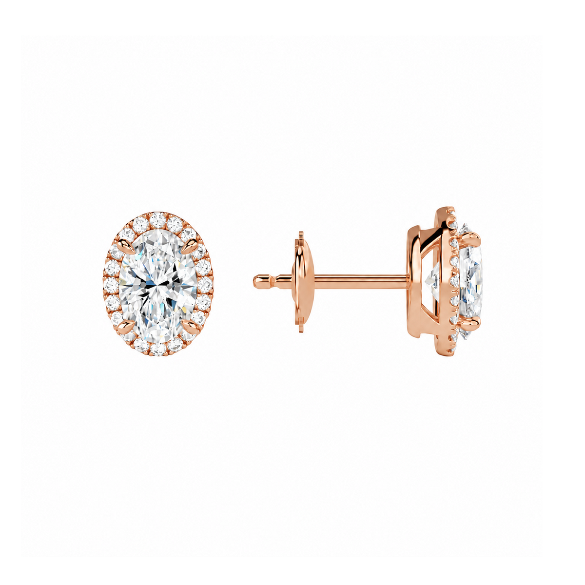 Seren Oval Halo Lab-Grown Diamond Stud Earrings in 14K Rose Gold, alternate product view