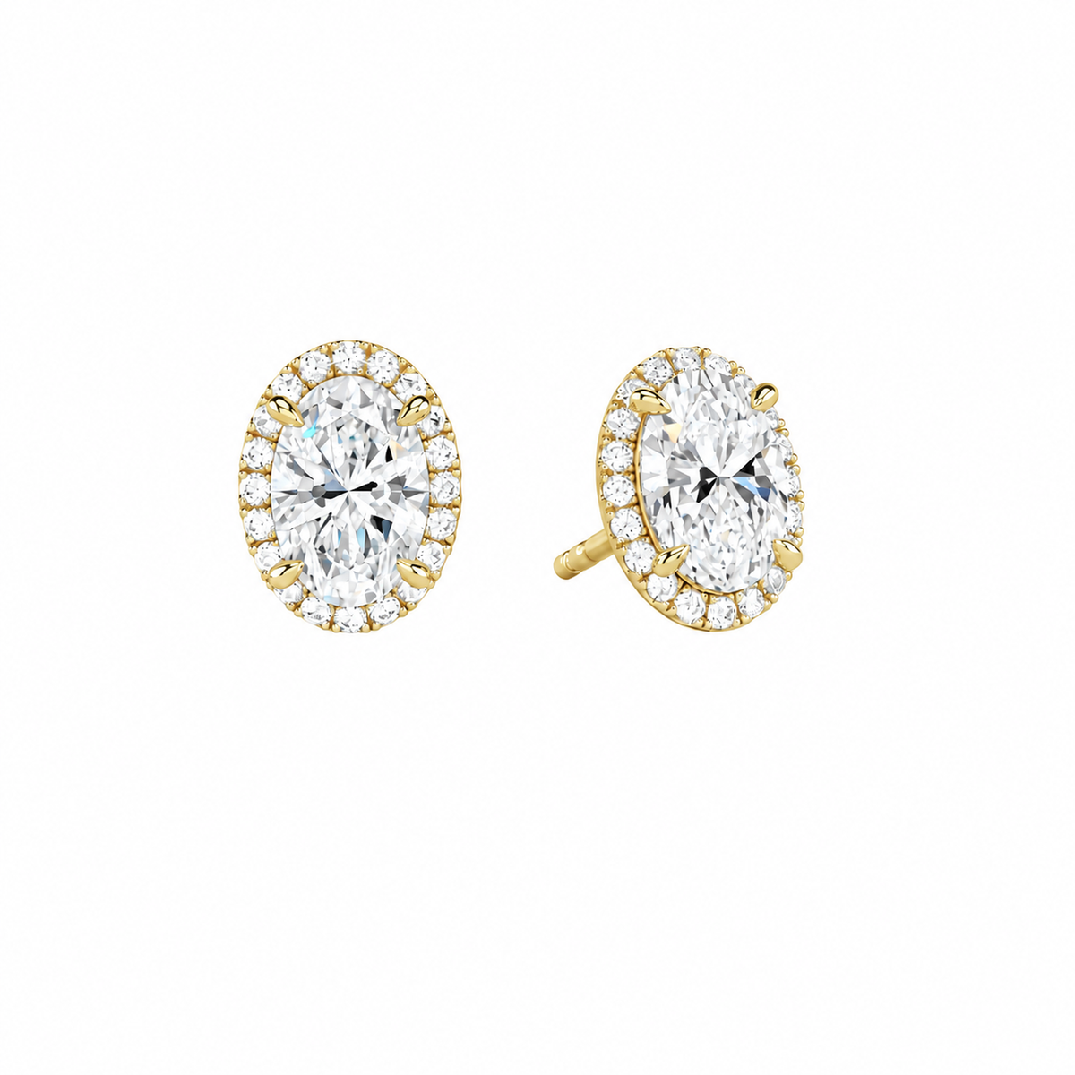 Seren Oval Halo Lab-Grown Diamond Stud Earrings in 14K Yellow Gold, front view