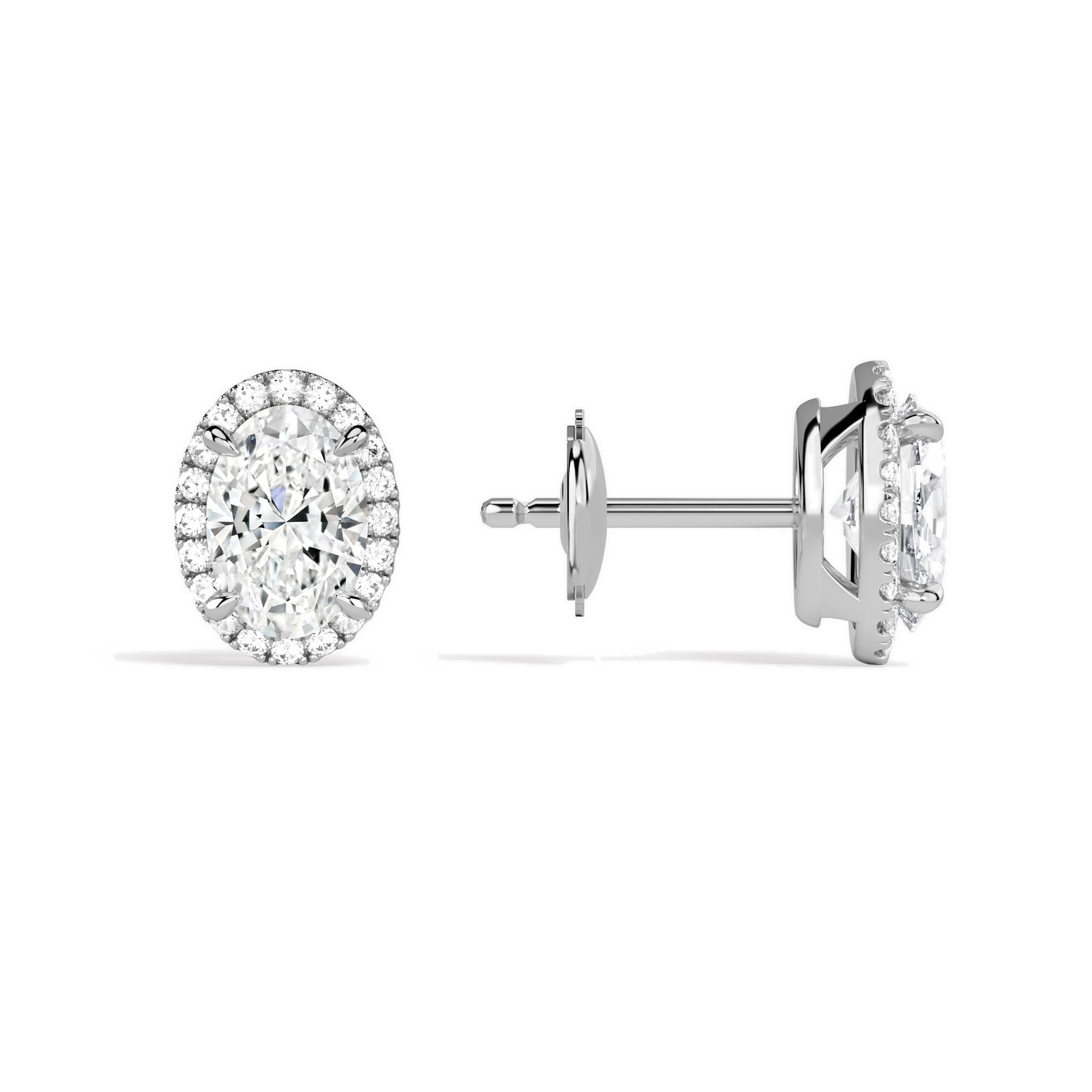 Seren Oval Halo Diamond Stud Earrings in Platinum second product view
