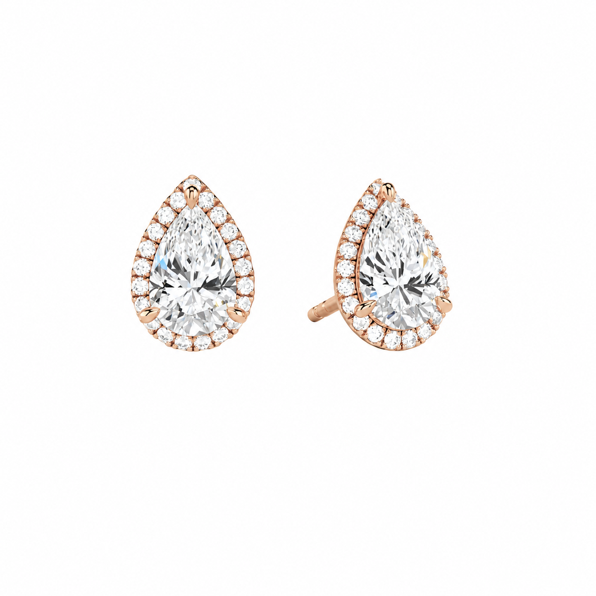 Seren Pear Halo Lab-Grown Diamond Stud Earrings in 14K Rose Gold, front view