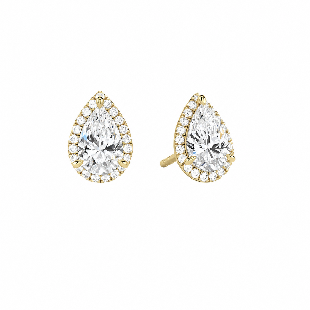 Seren Pear Halo Lab-Grown Diamond Stud Earrings in 14K Yellow Gold, front view