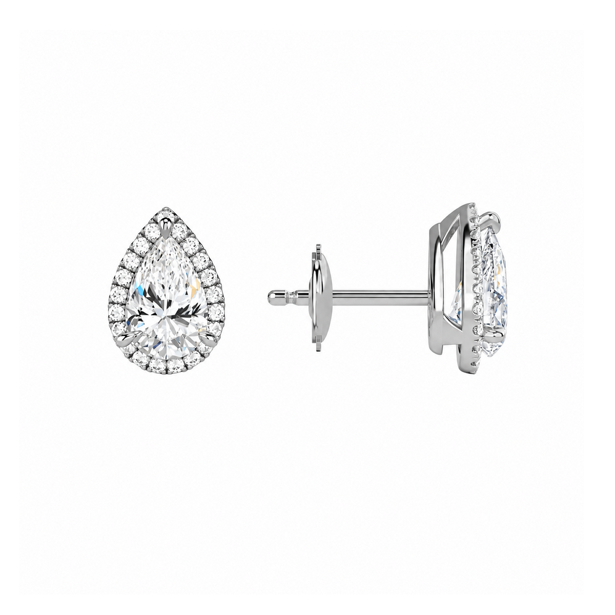 Seren Pear Halo Lab-Grown Diamond Stud Earrings in 18K White Gold, alternate product view