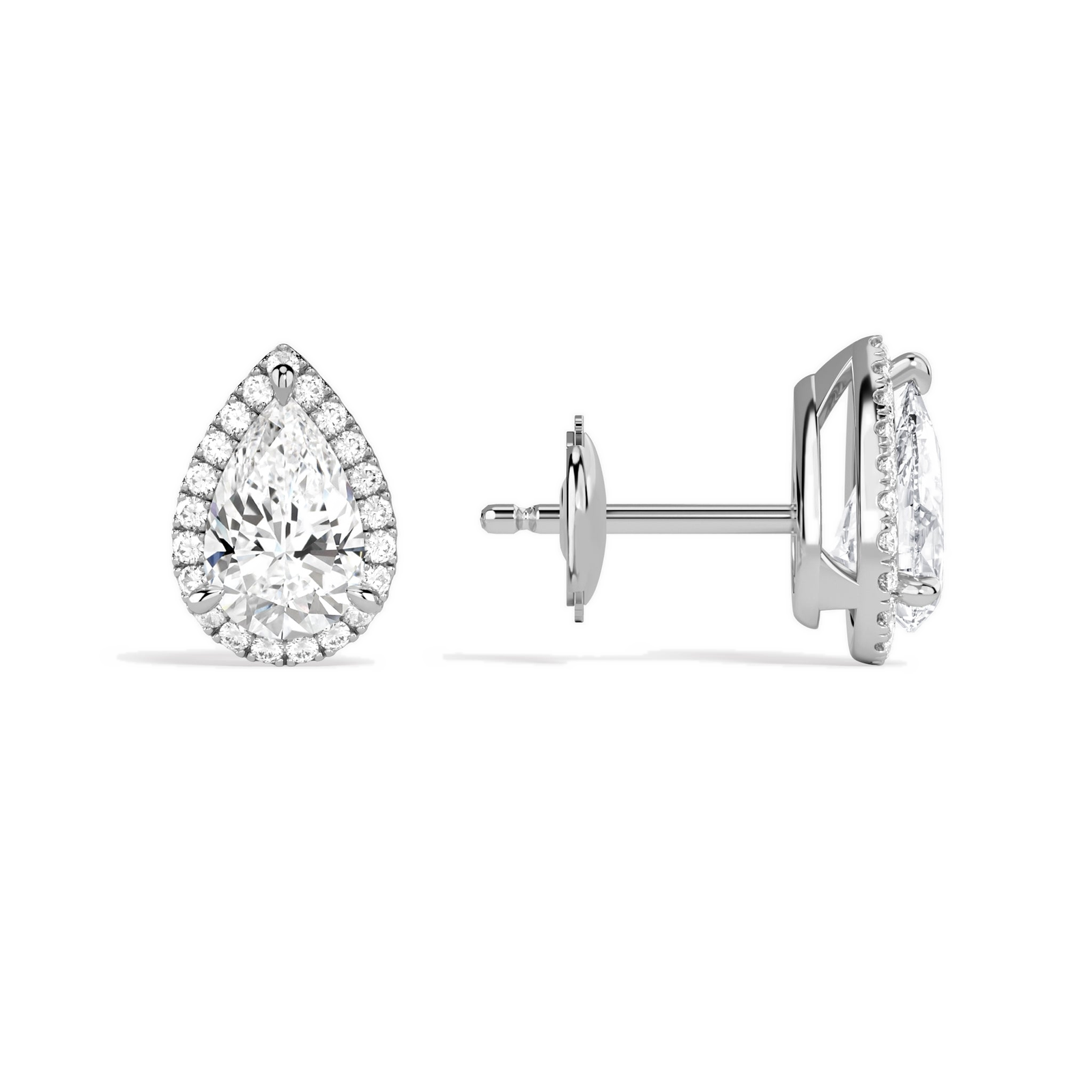 Seren Pear Halo Diamond Stud Earrings in Platinum second product view