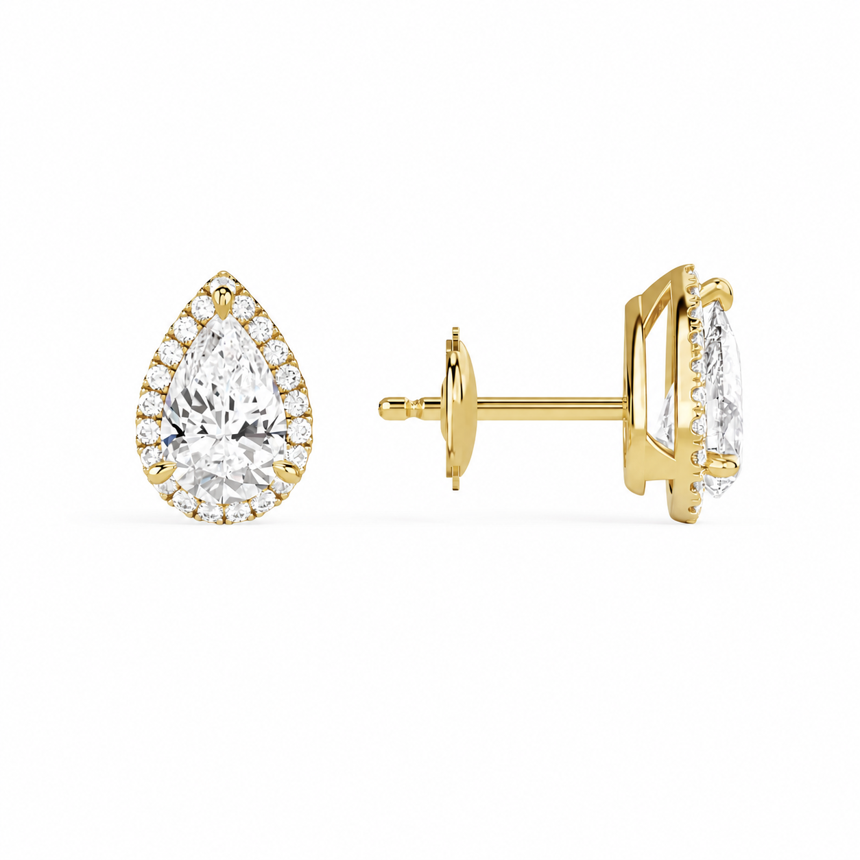 Seren Pear Halo Diamond Stud Earrings in 14K Yellow Gold second product view