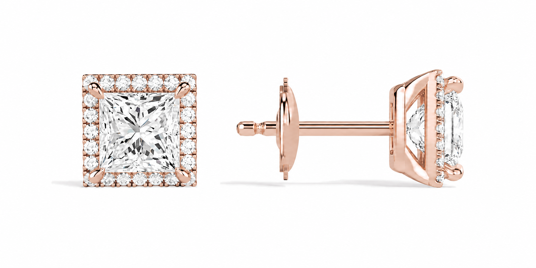 Seren Princess Halo Diamond Stud Earrings in 14K Rose Gold second product view
