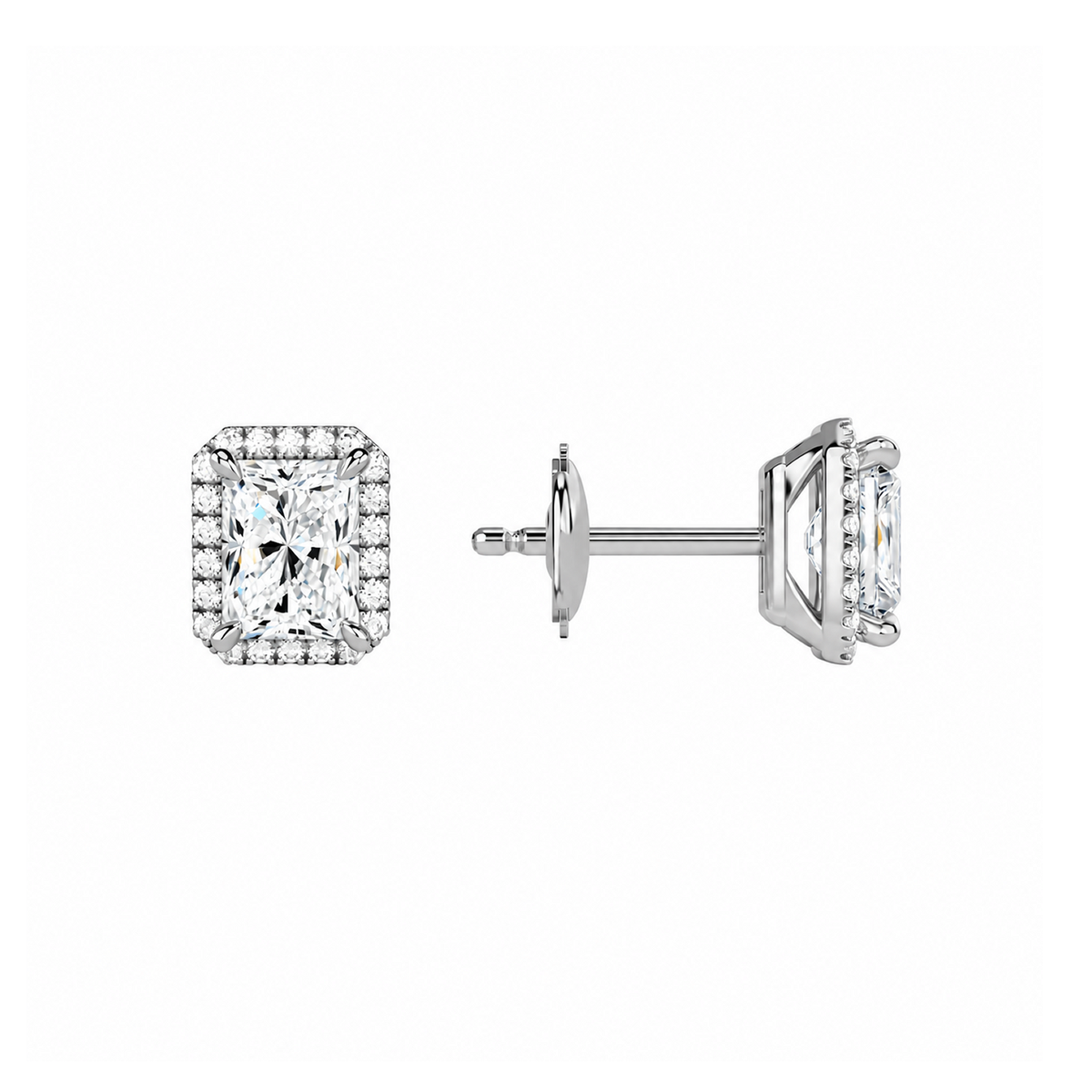 Seren Radiant Halo Lab-Grown Diamond Stud Earrings in 14K White Gold, alternate product view