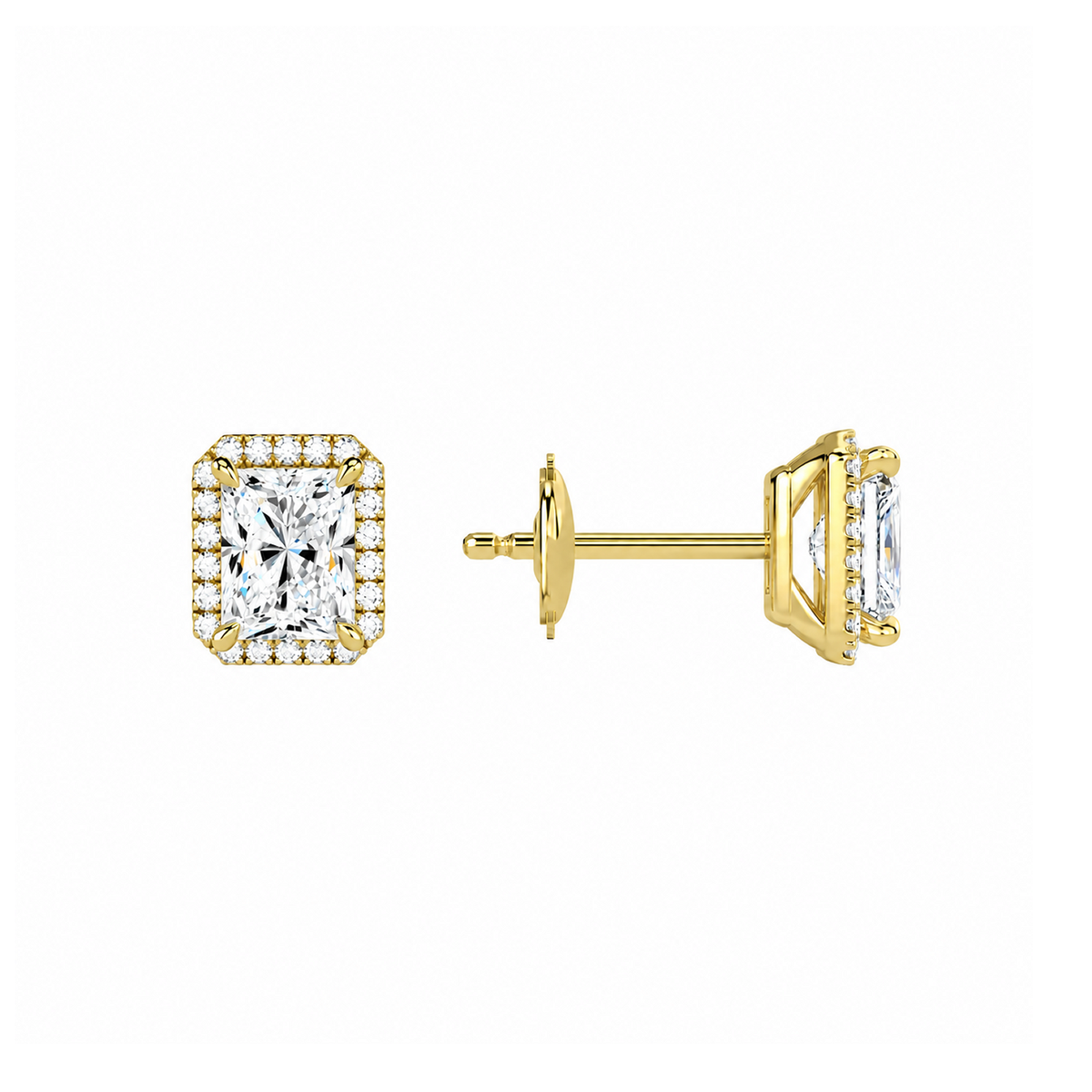 Seren Radiant Halo Lab-Grown Diamond Stud Earrings in 18K Yellow Gold, alternate product view
