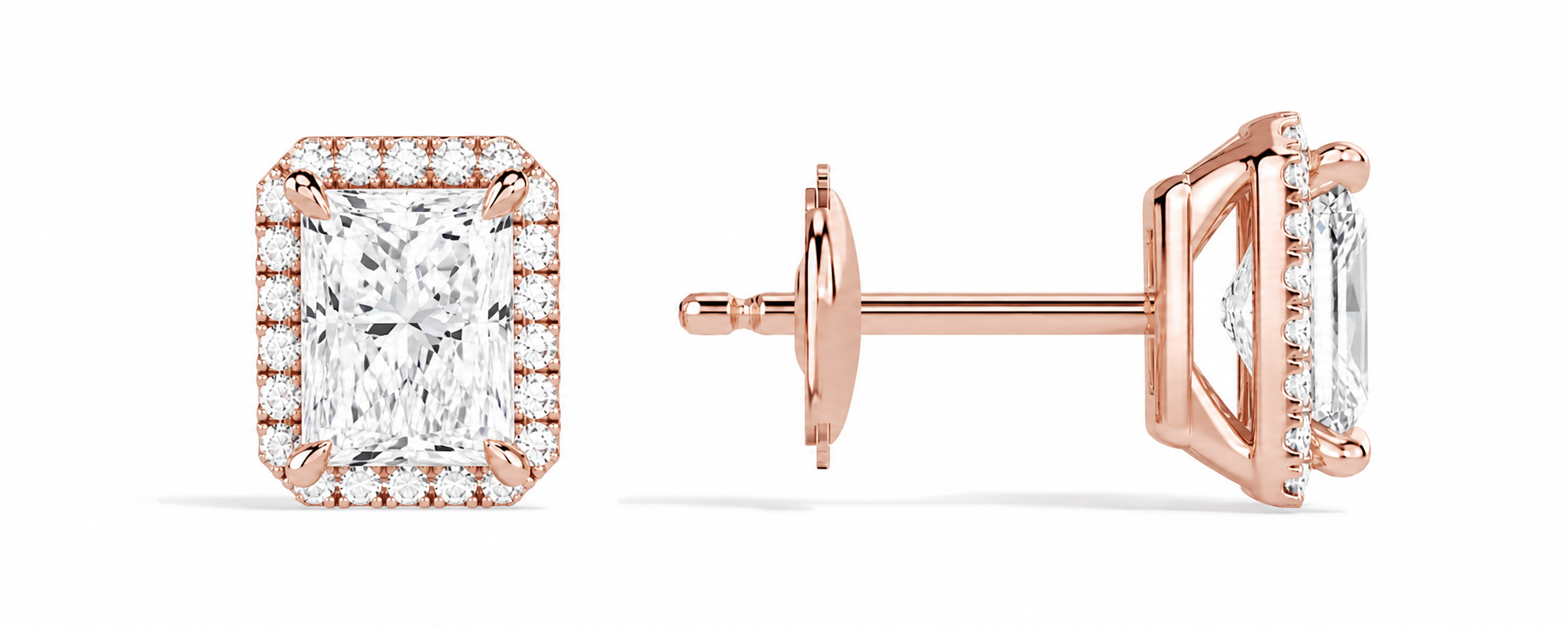 Seren Radiant Halo Diamond Stud Earrings in 14K Rose Gold second product view