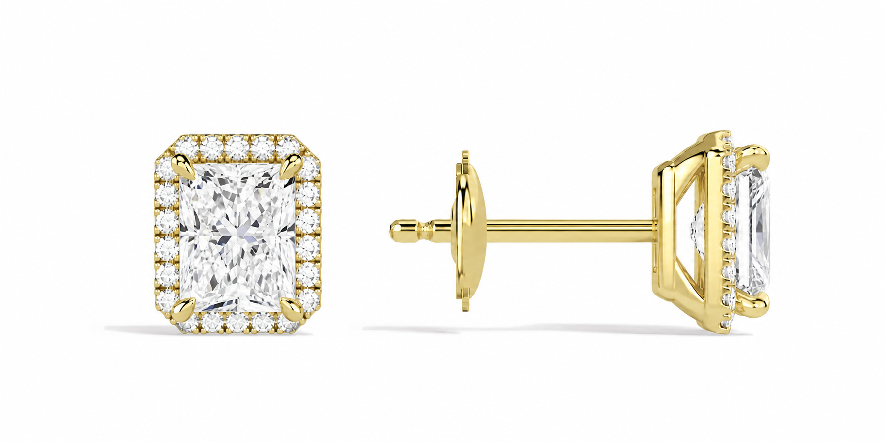 Seren Radiant Halo Diamond Stud Earrings in 14K Yellow Gold second product view