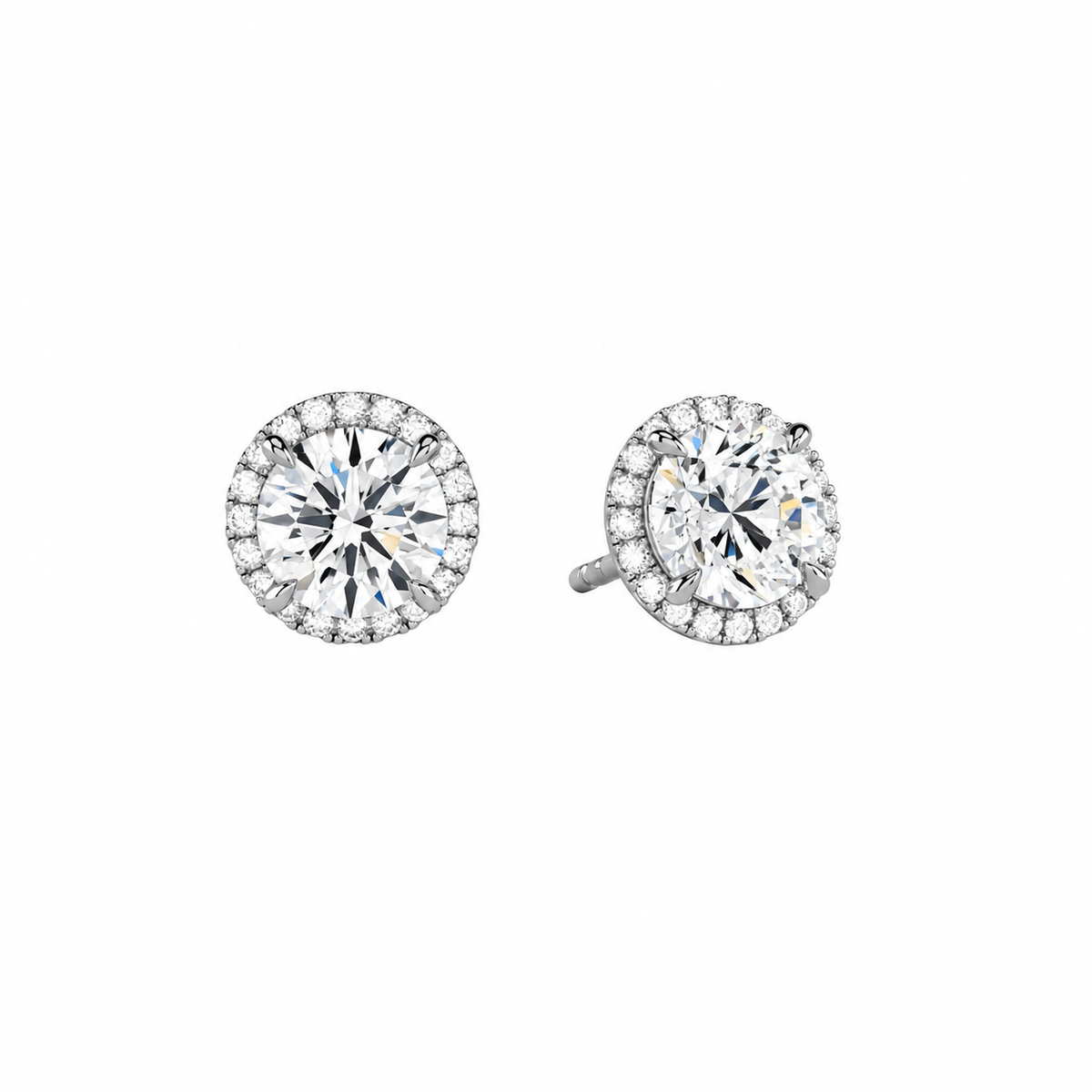 Seren Round Halo Lab-Grown Diamond Stud Earrings in 18K White Gold, front view