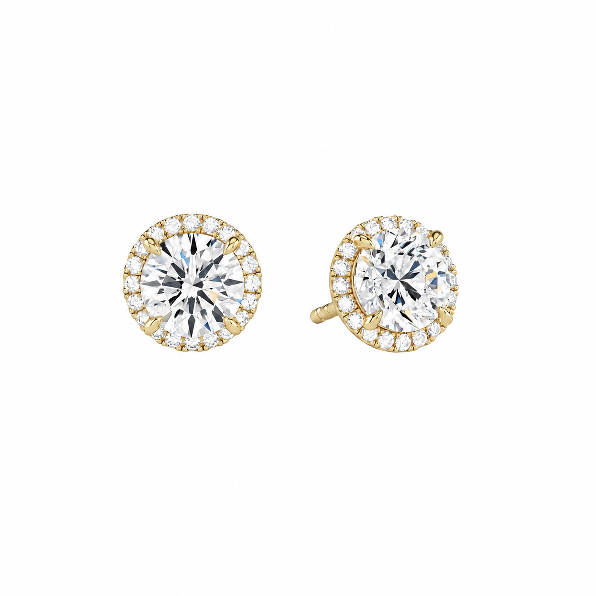 Seren Round Halo Lab-Grown Diamond Stud Earrings in 18K Yellow Gold, front view