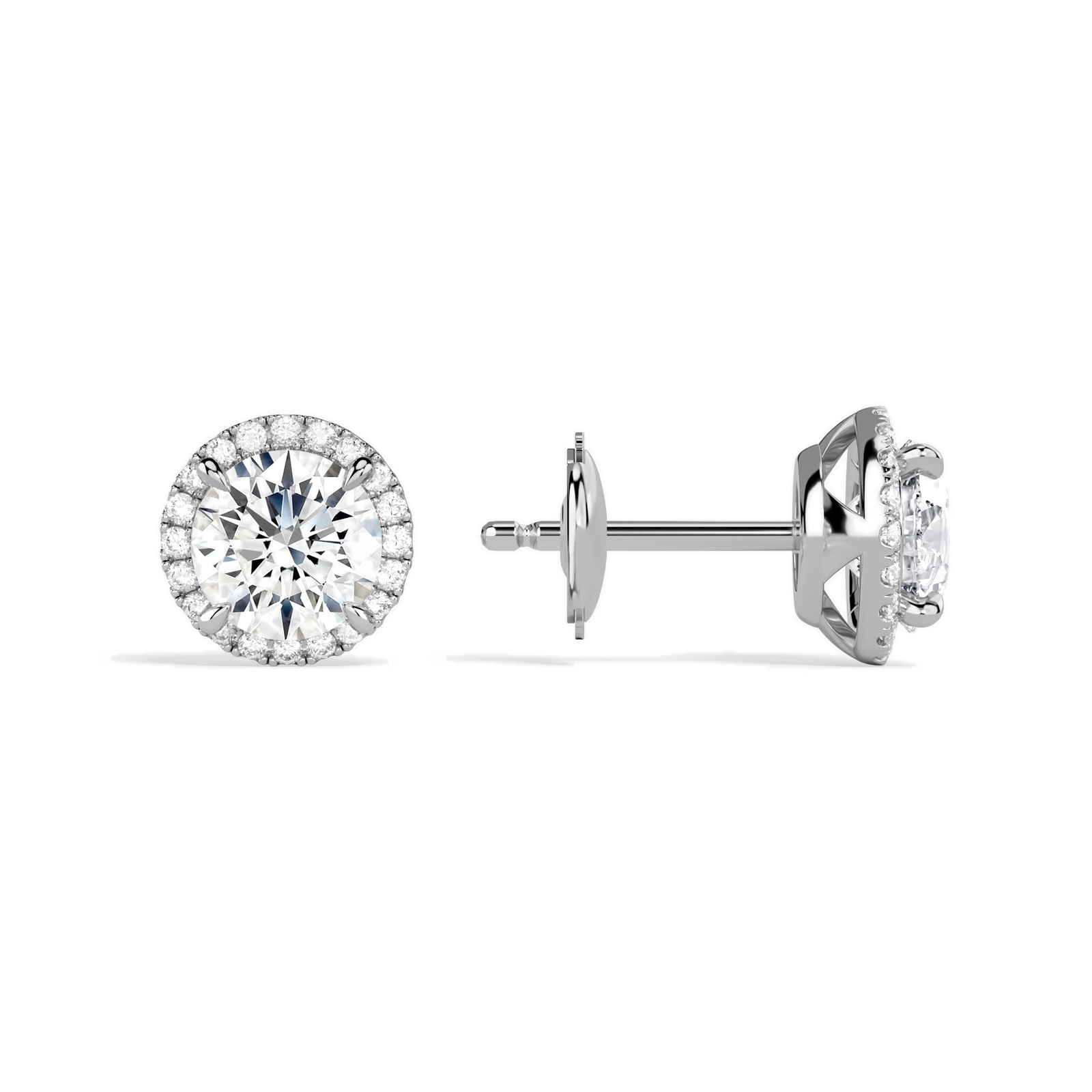 Seren Round Halo Diamond Stud Earrings in 18K White Gold second product view