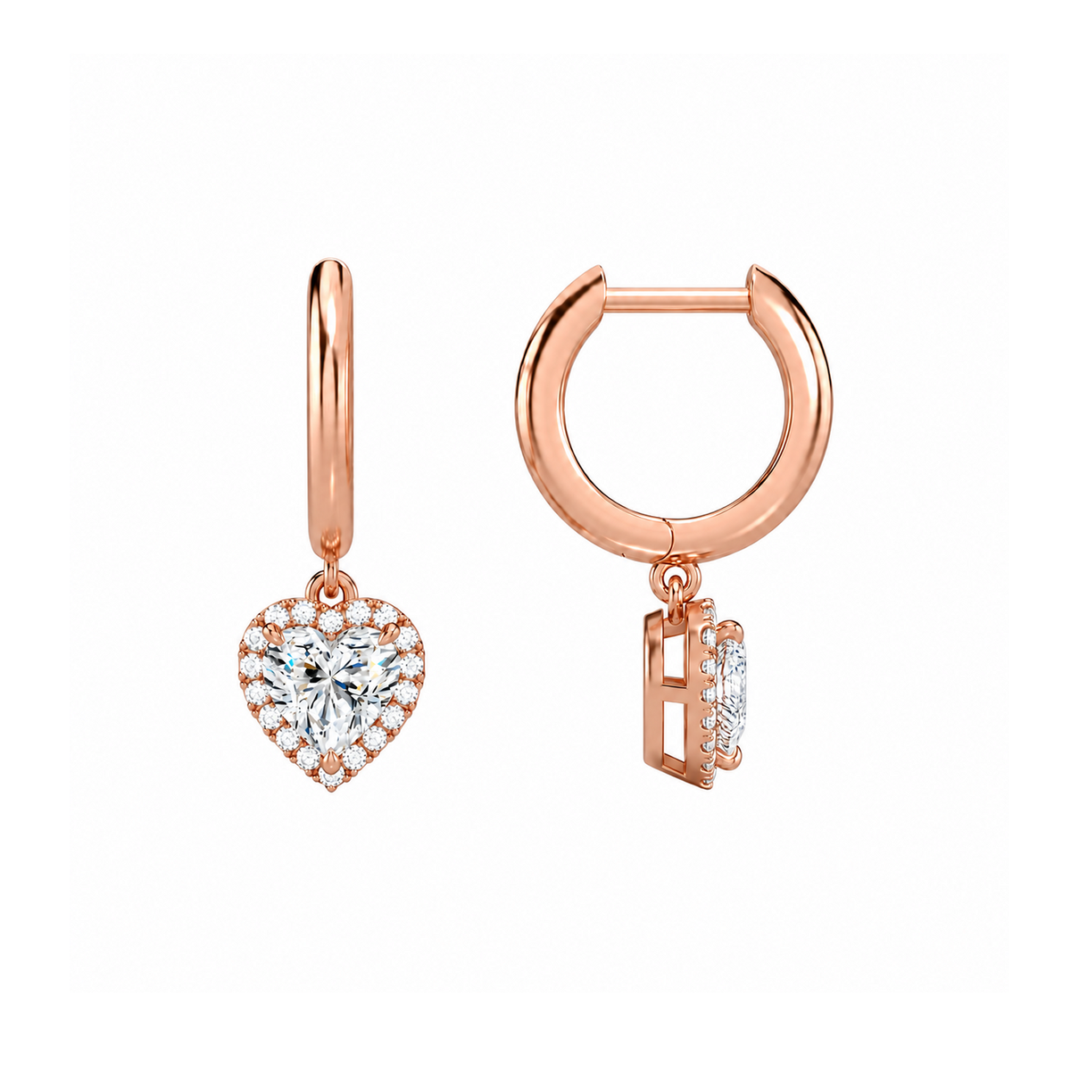 Allegra Heart Halo Drop Huggie Hoop Lab-Grown Diamond Earrings in 14K Rose Gold, alternate product view