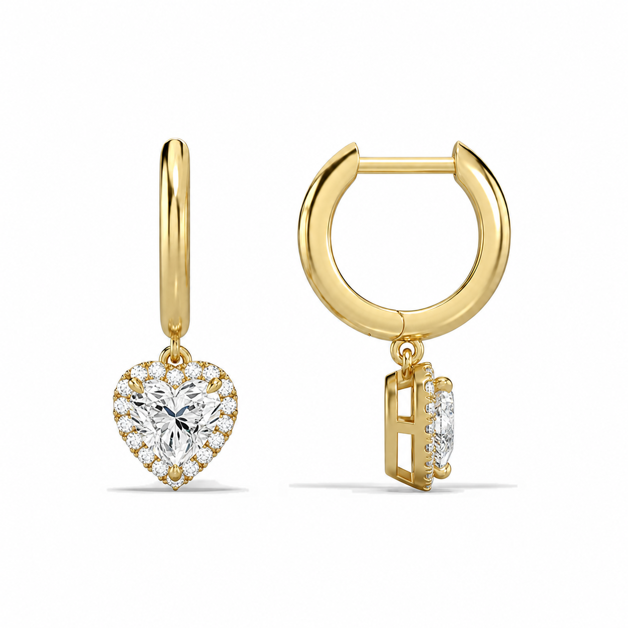 Allegra Heart Halo Drop Huggie Hoop Diamond Earrings in 14K Yellow Gold second product view