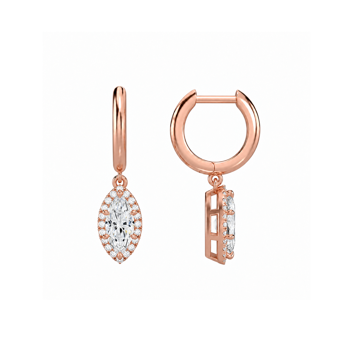 Allegra Marquise Halo Drop Huggie Hoop Lab-Grown Diamond Earrings in 14K Rose Gold, alternate product view