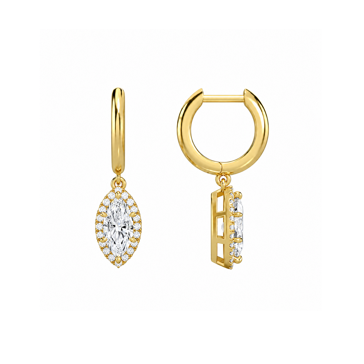 Allegra Marquise Halo Drop Huggie Hoop Lab-Grown Diamond Earrings in 18K Yellow Gold, alternate product view
