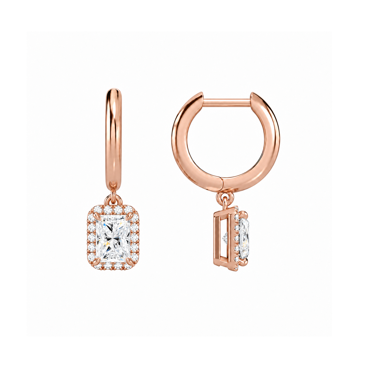 Allegra Radiant Halo Drop Huggie Hoop Lab-Grown Diamond Earrings in 14K Rose Gold, alternate product view