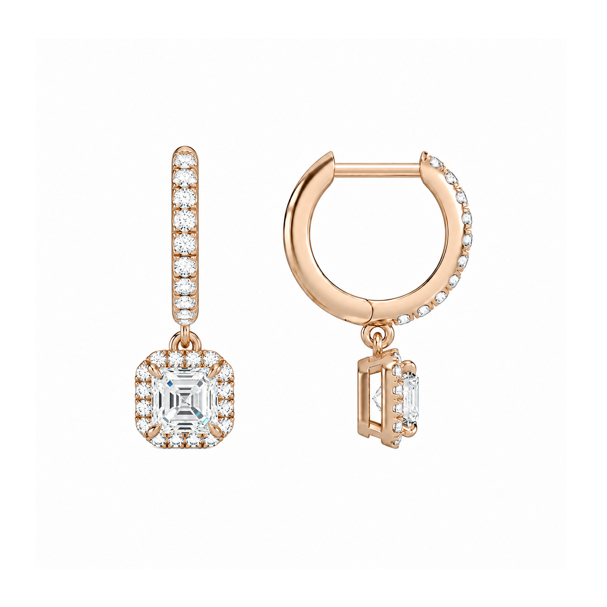 Bellamy Asscher Luxe Drop Huggie Hoop Lab-Grown Diamond Earrings in 14K Rose Gold, alternate product view