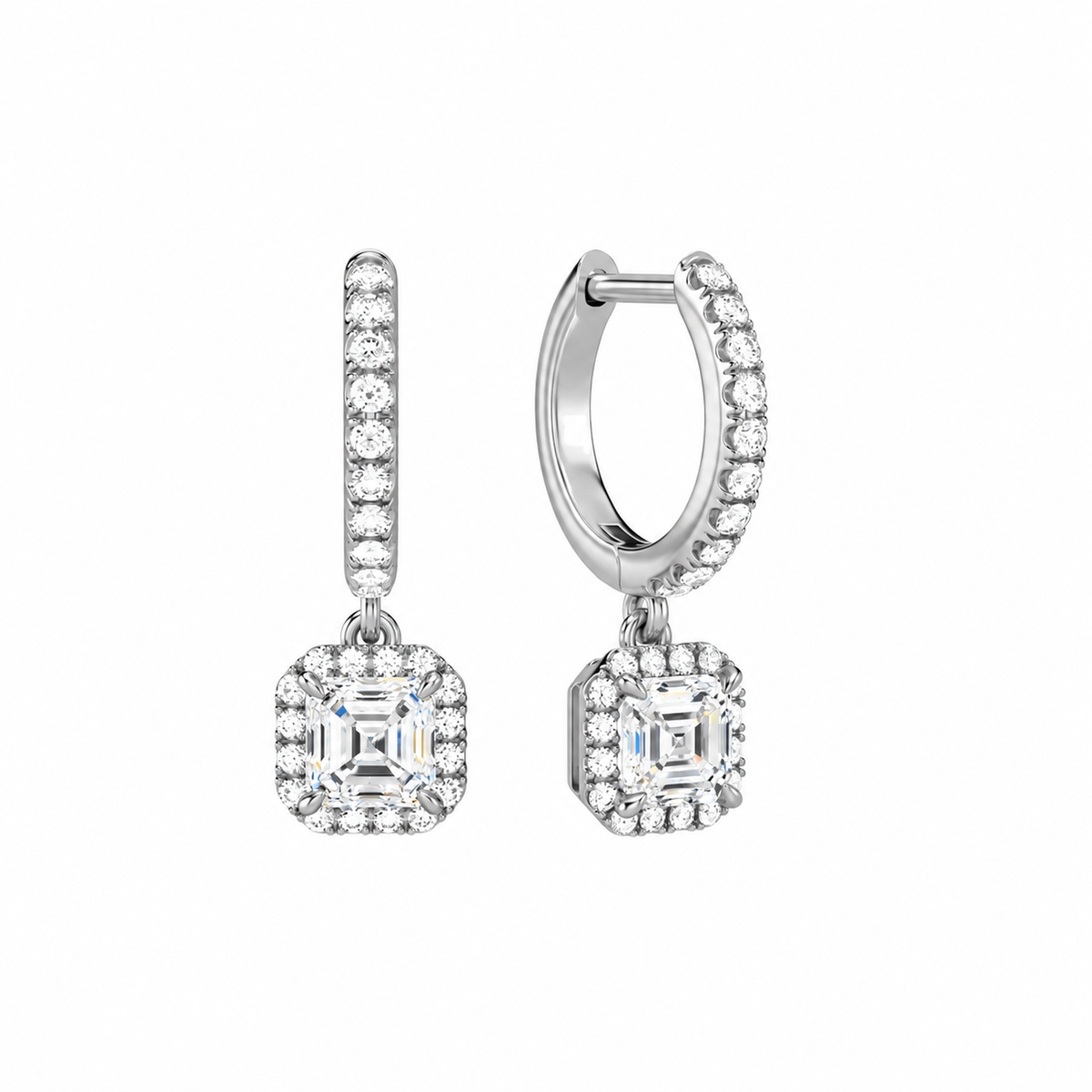 Bellamy Asscher Luxe Drop Huggie Hoop Lab-Grown Diamond Earrings in Platinum, front view