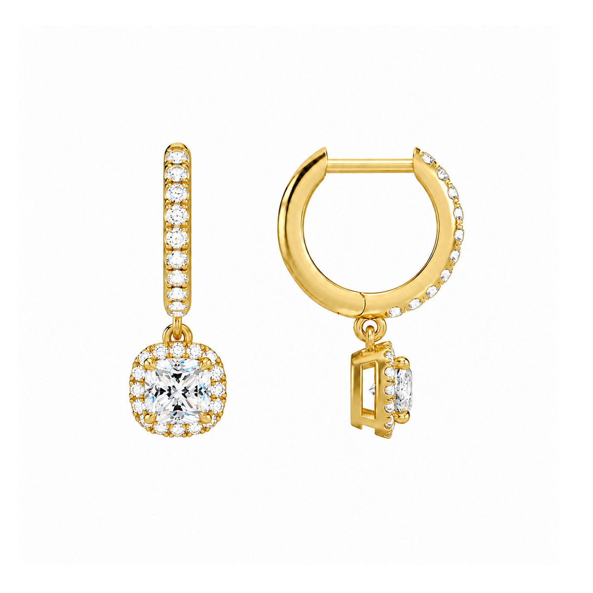 Bellamy Cushion Luxe Drop Huggie Hoop Lab-Grown Diamond Earrings in 14K Yellow Gold, alternate product view