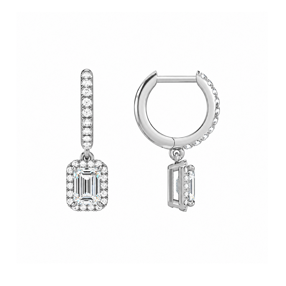 Bellamy Emerald Luxe Drop Huggie Hoop Lab-Grown Diamond Earrings in 14K White Gold, alternate product view