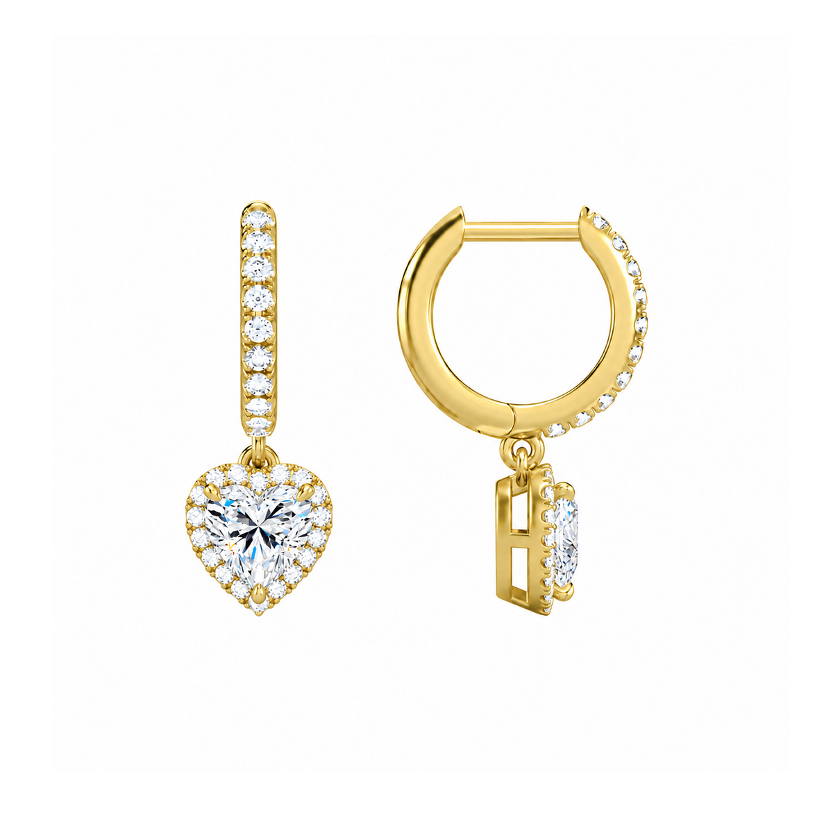 Bellamy Heart Luxe Drop Huggie Hoop Lab-Grown Diamond Earrings in 18K Yellow Gold, alternate product view