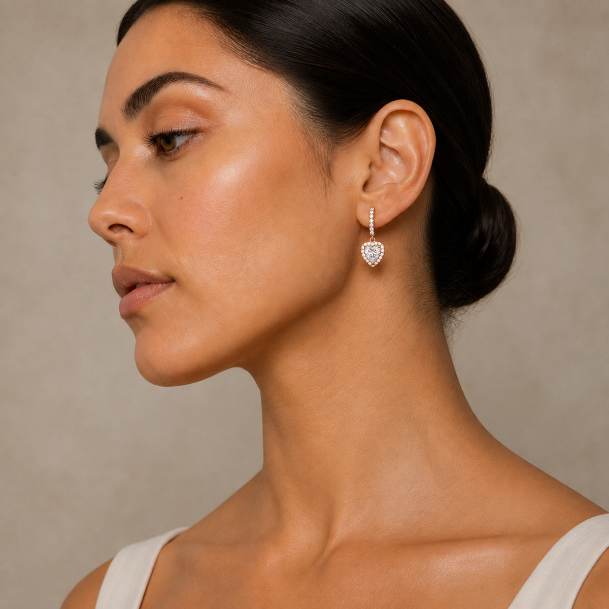 Bellamy Heart Luxe Drop Huggie Hoop Lab-Grown Diamond Earrings in 14K Rose Gold, worn on ear