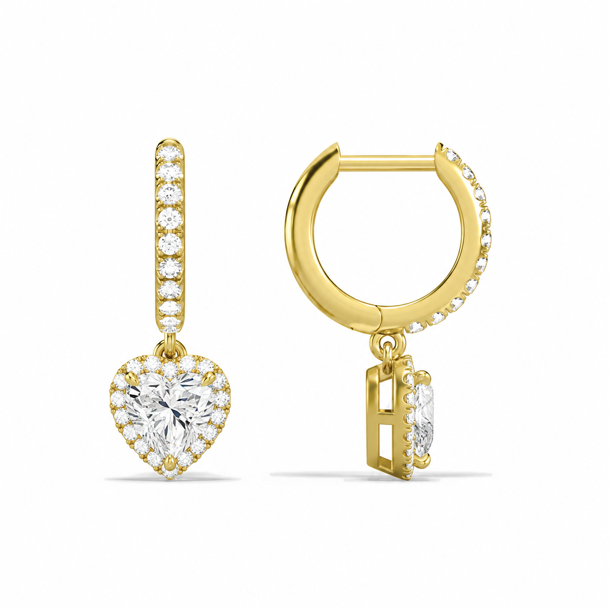 Bellamy Heart Luxe Drop Huggie Hoop Diamond Earrings in 14K Yellow Gold second product view