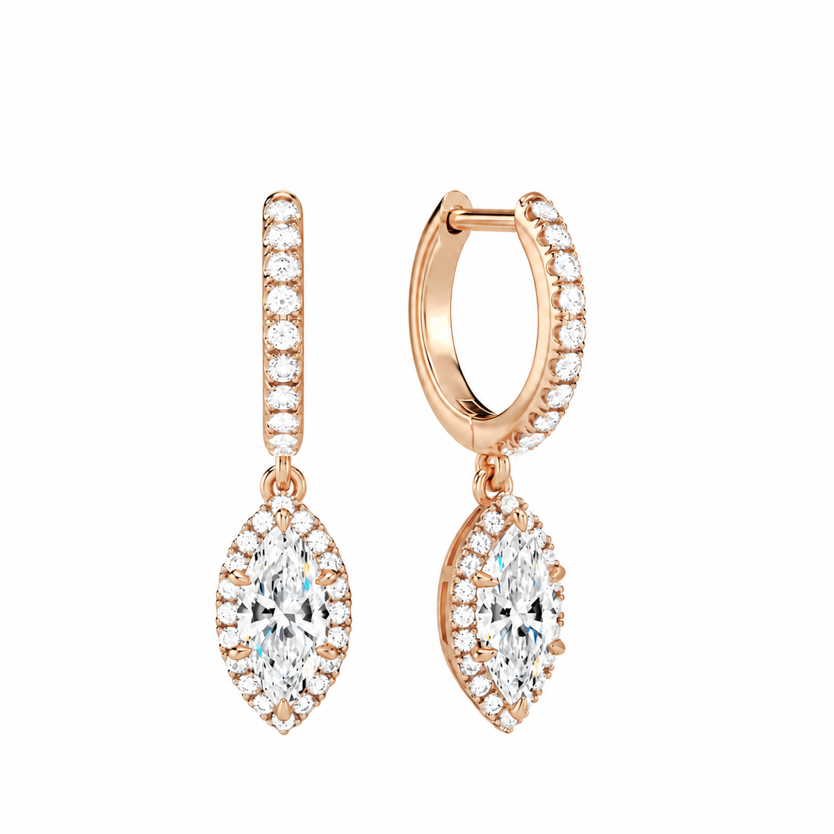 Bellamy Marquise Luxe Drop Huggie Hoop Lab-Grown Diamond Earrings in 14K Rose Gold, front view