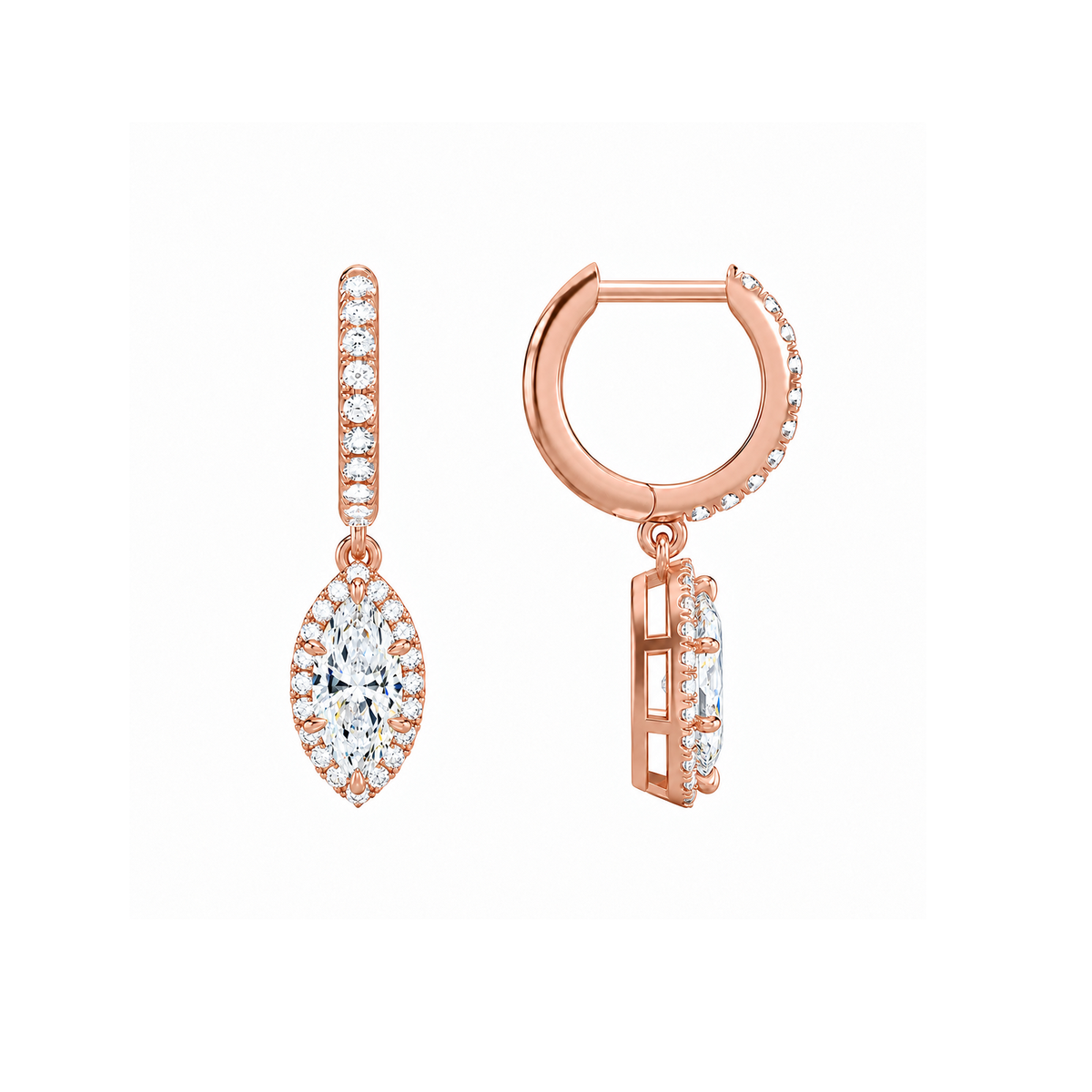 Bellamy Marquise Luxe Drop Huggie Hoop Lab-Grown Diamond Earrings in 14K Rose Gold, alternate product view