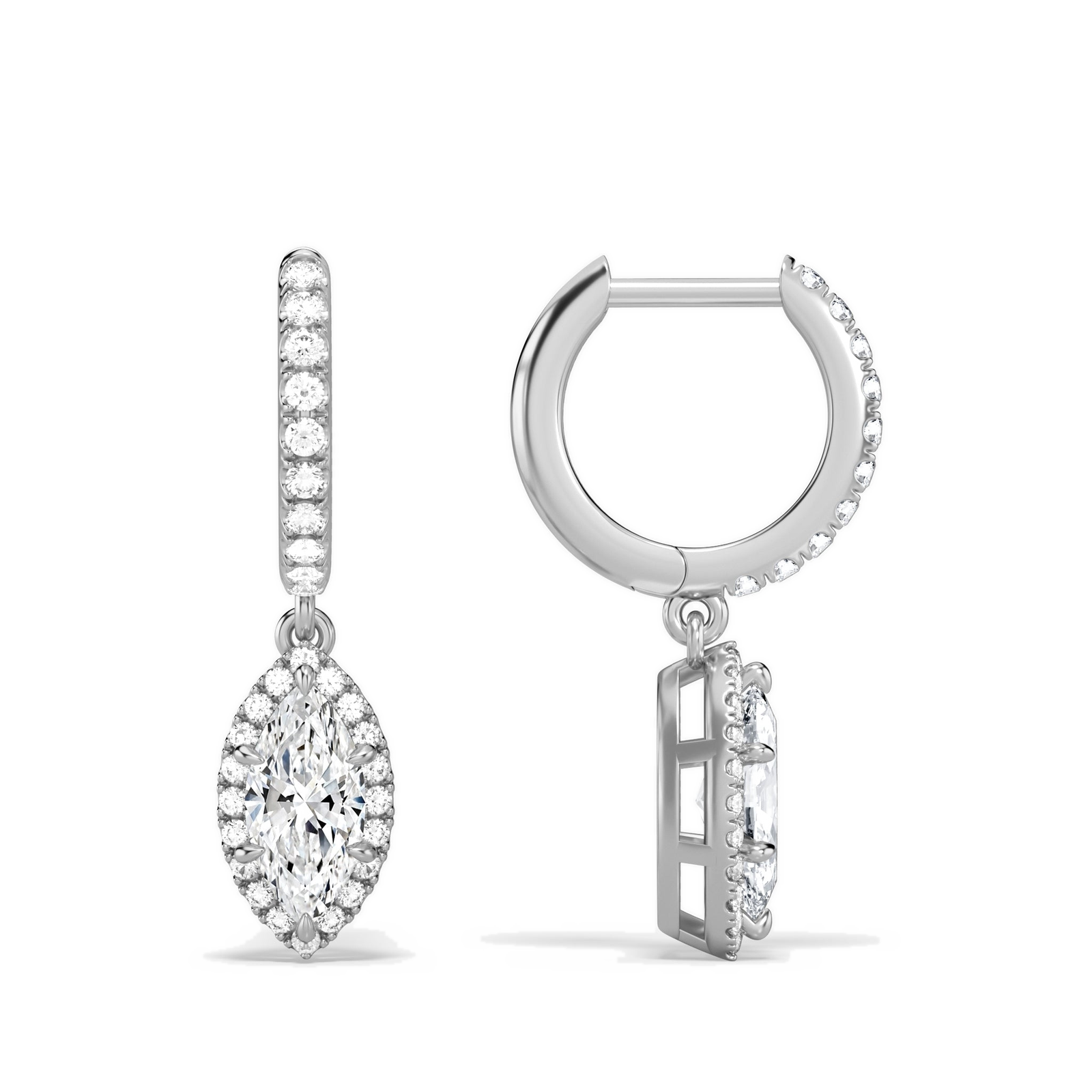Bellamy Marquise Luxe Drop Huggie Hoop Diamond Earrings in 18K White Gold second product view