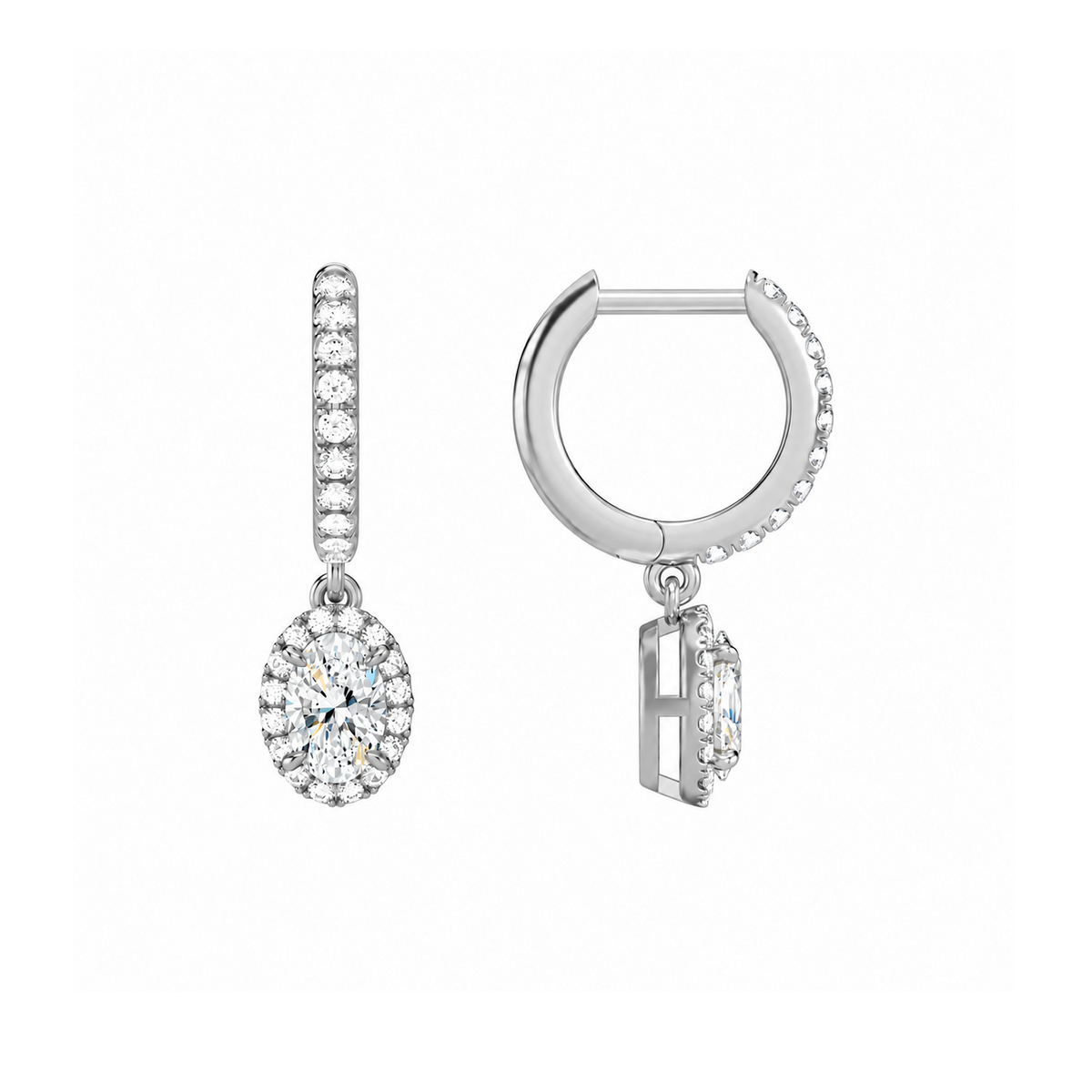 Bellamy Oval Luxe Drop Huggie Hoop Lab-Grown Diamond Earrings in 14K White Gold, alternate product view