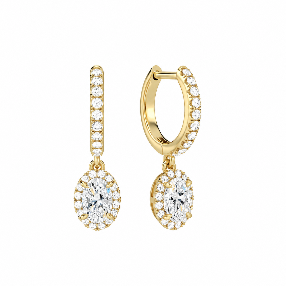 Bellamy Oval Luxe Drop Huggie Hoop Lab-Grown Diamond Earrings in 14K Yellow Gold, front view