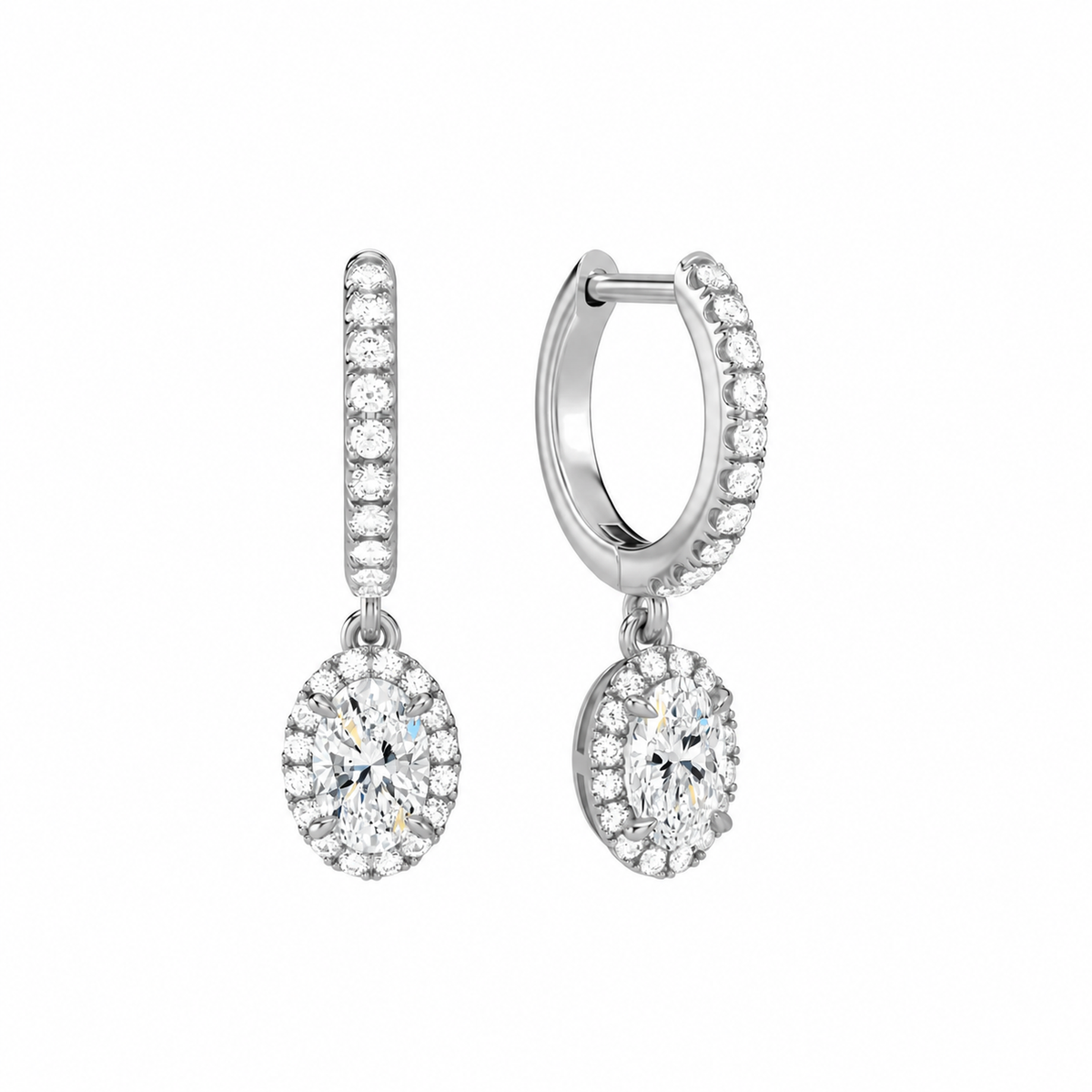 Bellamy Oval Luxe Drop Huggie Hoop Lab-Grown Diamond Earrings in Platinum, front view