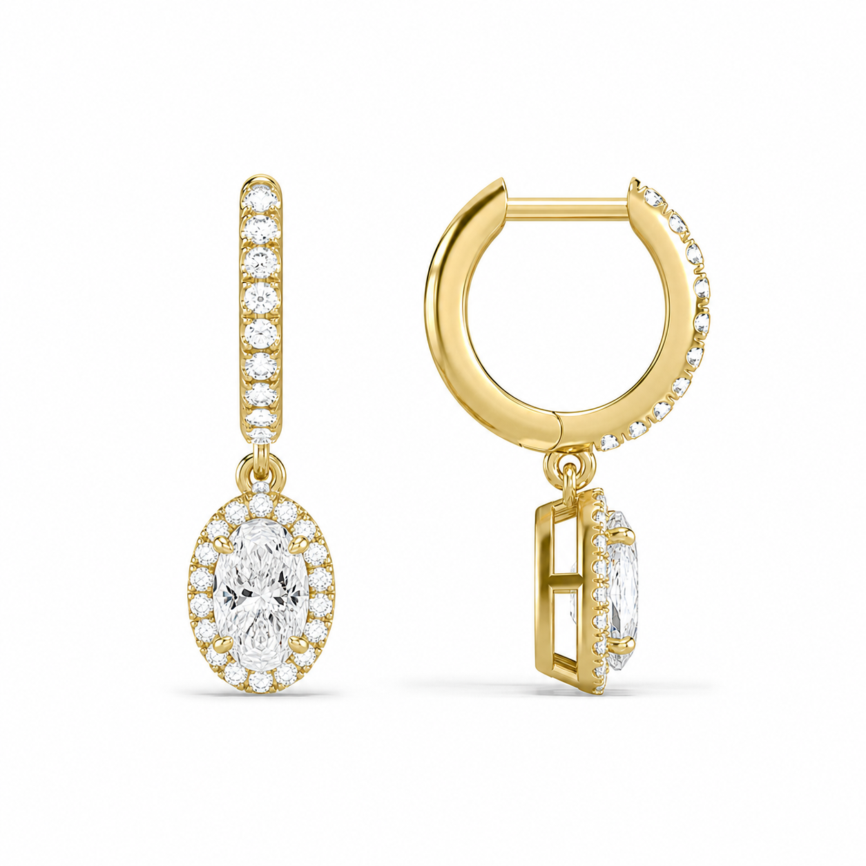 Bellamy Oval Luxe Drop Huggie Hoop Diamond Earrings in 14K Yellow Gold second product view