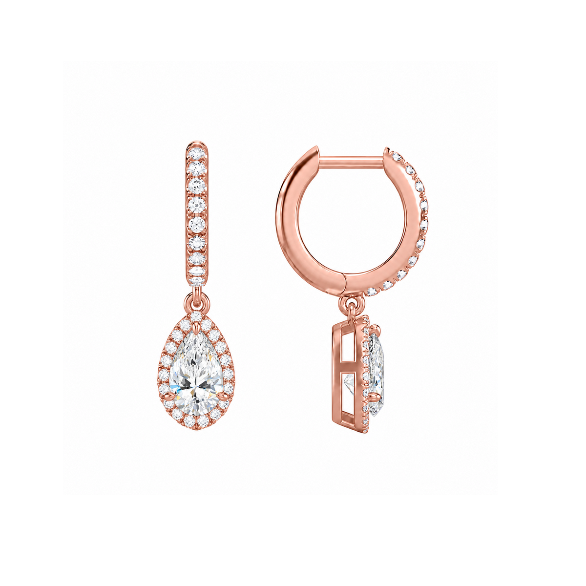 Bellamy Pear Luxe Drop Huggie Hoop Lab-Grown Diamond Earrings in 14K Rose Gold, alternate product view