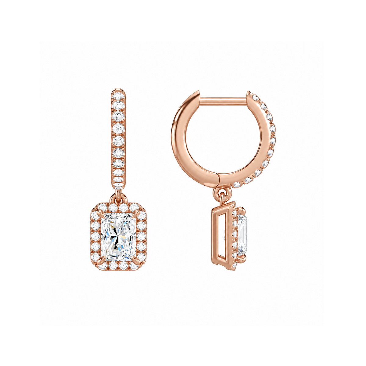 Bellamy Radiant Luxe Drop Huggie Hoop Lab-Grown Diamond Earrings in 14K Rose Gold, alternate product view