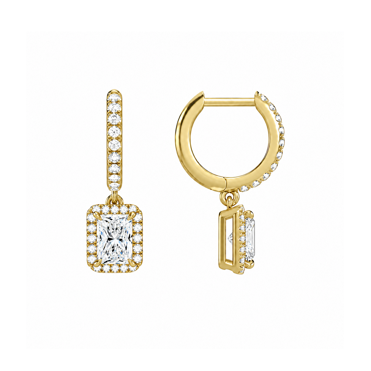 Bellamy Radiant Luxe Drop Huggie Hoop Lab-Grown Diamond Earrings in 14K Yellow Gold, alternate product view
