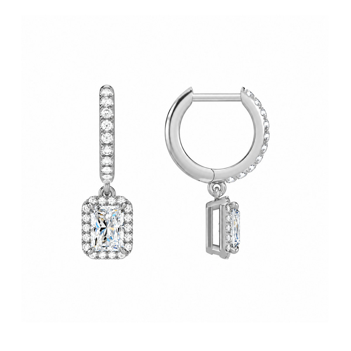 Bellamy Radiant Luxe Drop Huggie Hoop Lab-Grown Diamond Earrings in Platinum, alternate product view