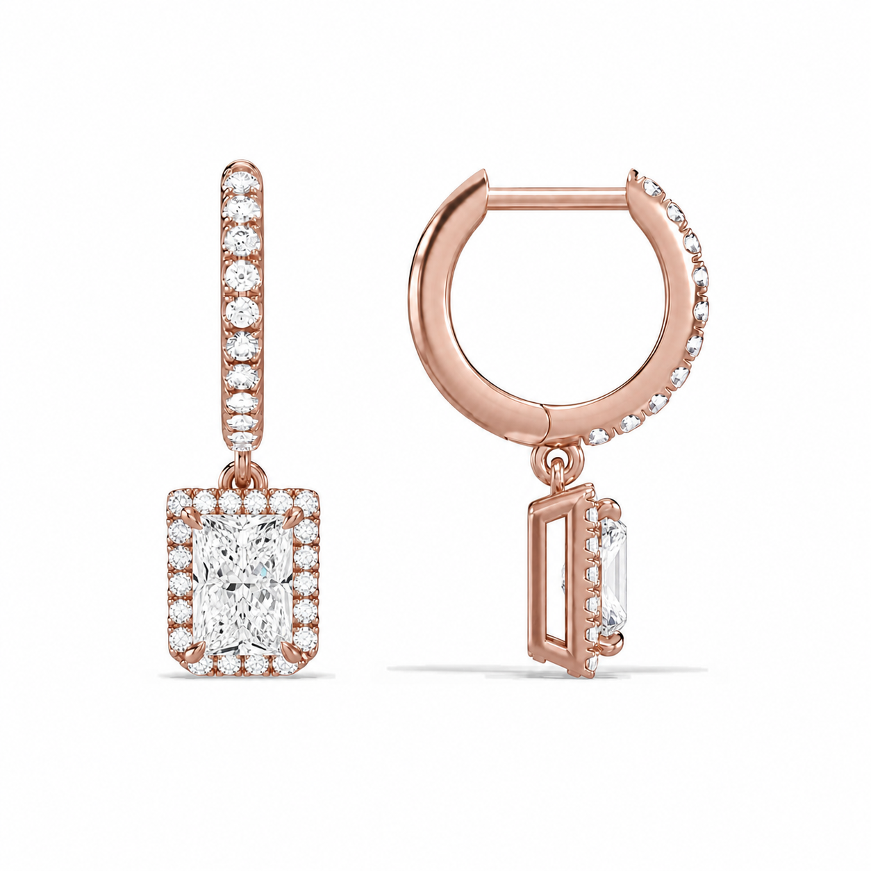 Bellamy Radiant Luxe Drop Huggie Hoop Diamond Earrings in 14K Rose Gold second product view