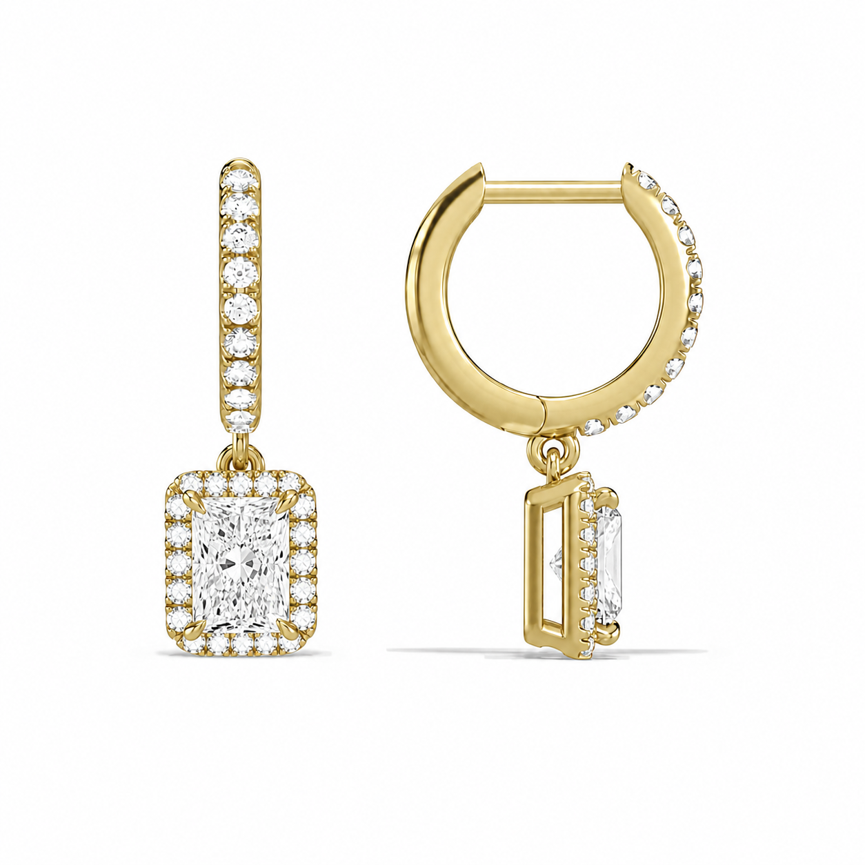 Bellamy Radiant Luxe Drop Huggie Hoop Diamond Earrings in 14K Yellow Gold second product view